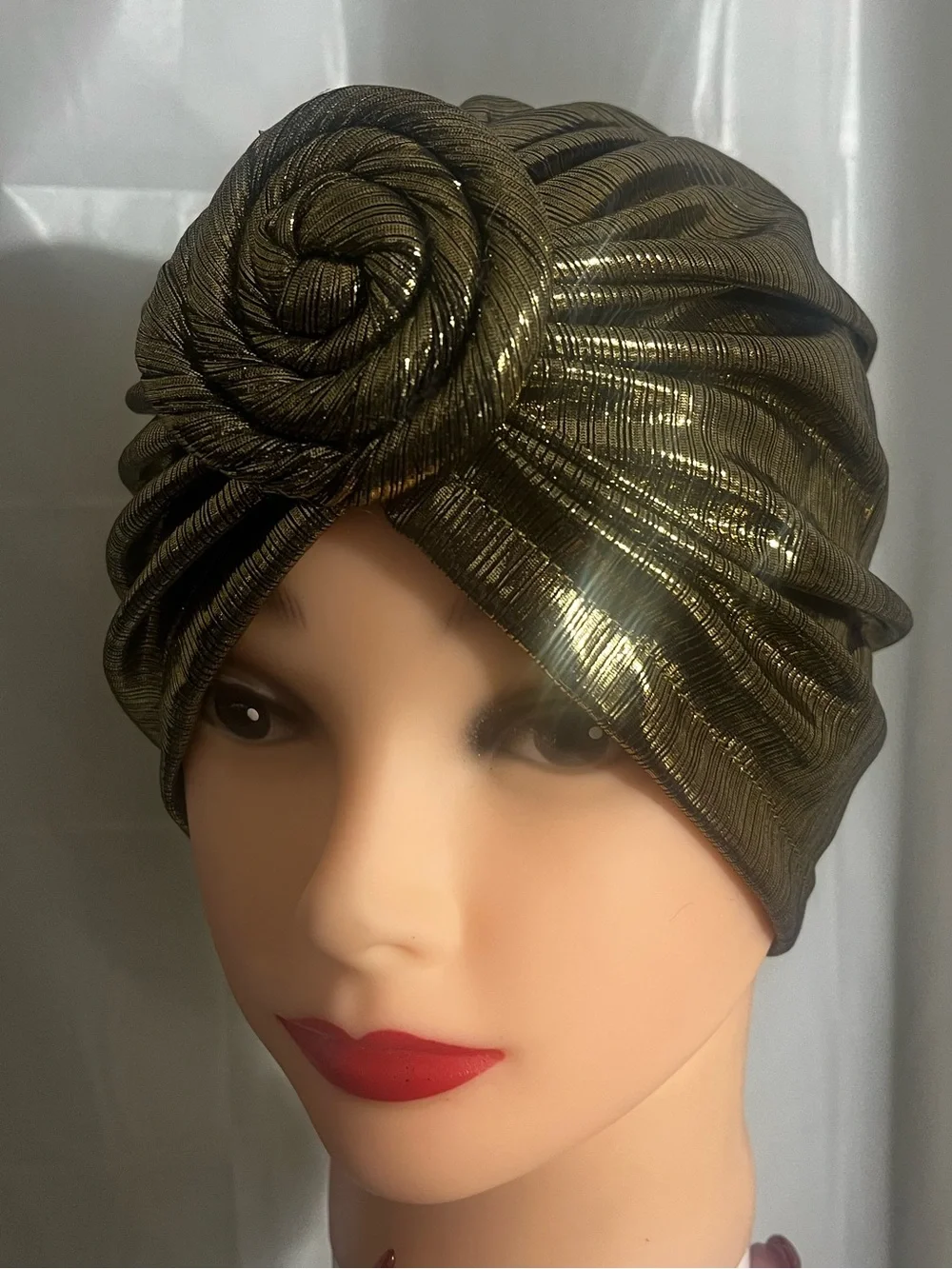 Metallic Gold Pre Tied Top Knot Turban Hat - Women Accessories